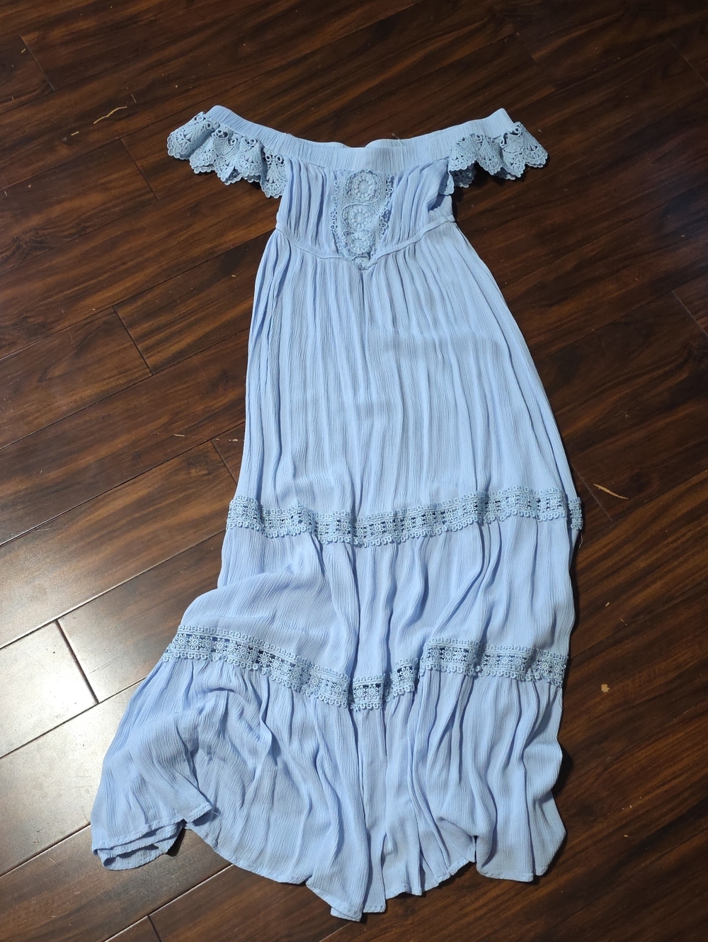 Light Blue Ruffled Off-Shoulder Maxi Dress